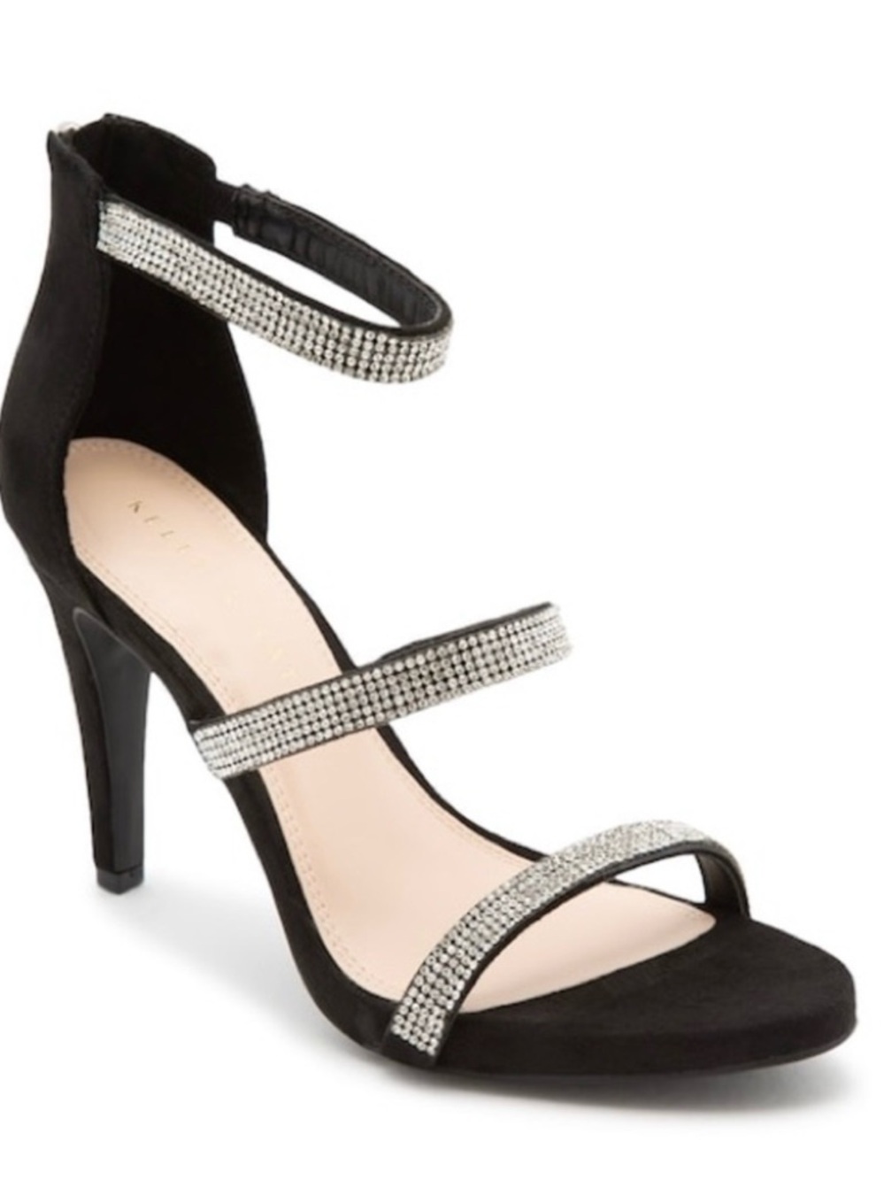 Kelly & Katie Black Suede Rhinestone-Strap Stiletto Sandal